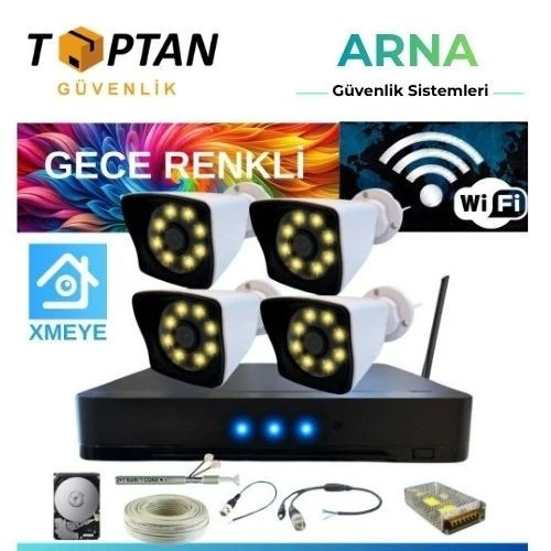 5 Mp Lens 2 Mp 1080P Gece Renkli 4 Kameralı Wıfı Özellikli Kamera Seti 4 Tb HDD ürün görseli 1