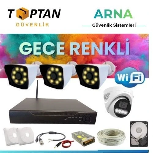3 Dış 1 Iç 4 Kameralı Gece Renkli Wıfı Ozellikli 1 Tb HDD Dahil Güvenlik Kamera Seti ürün görseli 1