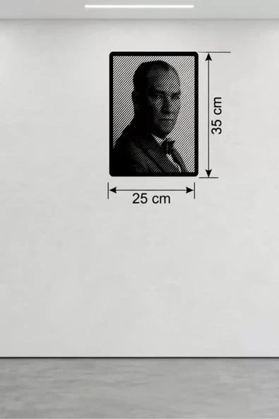 Atatürk Line Art Metal Görünümlü Ahşap Tablo - Modern Ofis ve Ev Dekoru ürün görseli 1