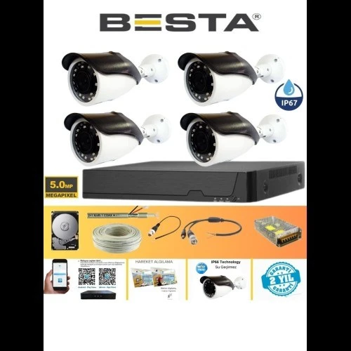 Gerçek 5 Mp Metal Kasa 4 Kameralı Ahd Güvenlik Seti 500 GB HDD Dahil ürün görseli 1