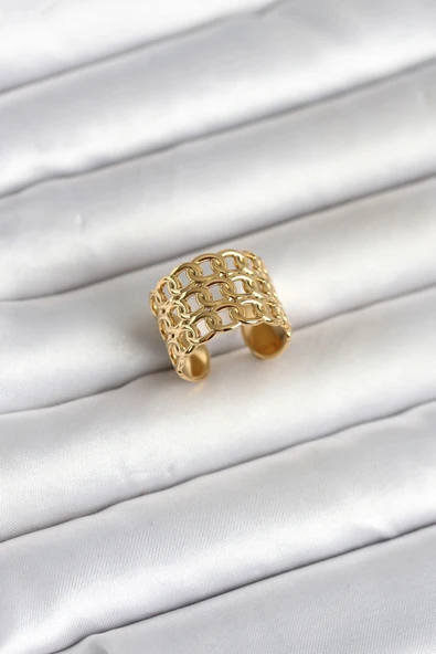 316L Çelik Gold Renk Zincir Model Kadın Yüzük ürün görseli 1