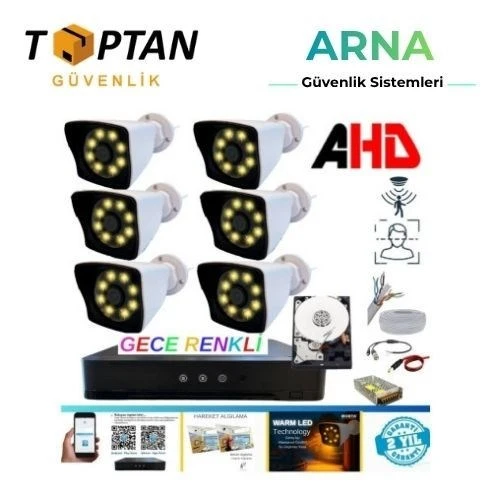 6 Kameralı 5mp Lens 1080P Warm LED Gece Renkli 1 Tb HDD Dahil Güvenlik Seti ürün görseli 1