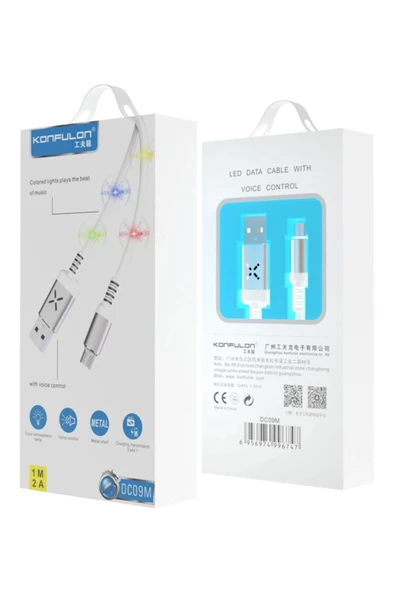 DC09 Ses Duyarlı Işıklı Micro USB Kablo 1M 2A - Siyah ürün görseli 1