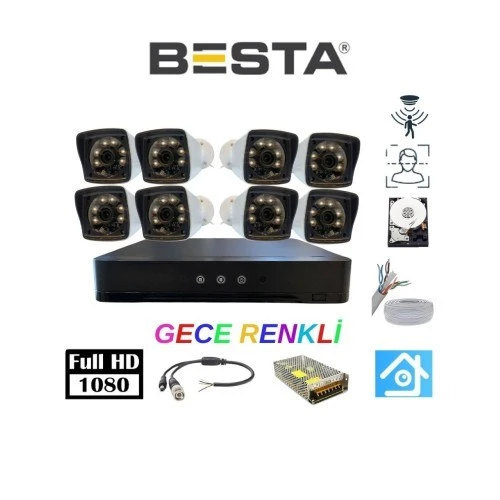 5mp Lens 2mp 1080P Warm LED 8 Kameralı 250GB Harddisk Dahil Güvenlik Kamerası Seti ürün görseli 1