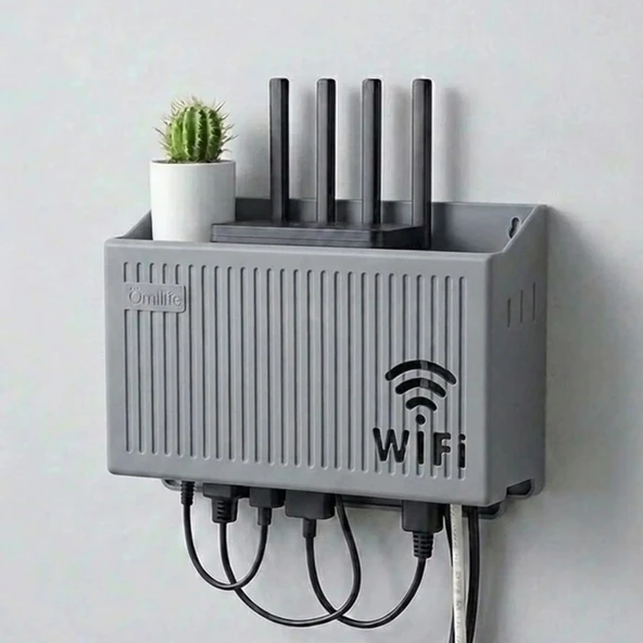 Duvar Tipi Wi-Fi Modem Saklama Kutusu(Gri) - Kablo Düzenleyici Router Raf Organizer ürün görseli 1