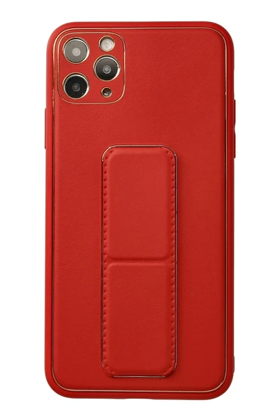 iPhone 11 Pro Max Kılıf Coco Deri Standlı Kapak - Kırmızı ürün görseli 1
