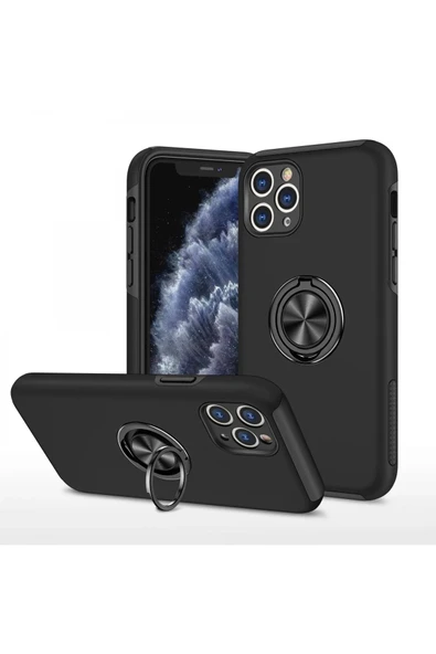 iPhone 11 Pro Max Kılıf Elit Yüzüklü Kapak - Siyah ürün görseli 1