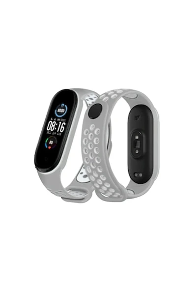 Mi Band 6 Spor Delikli Kordon - Gri-Kırmızı ürün görseli 1