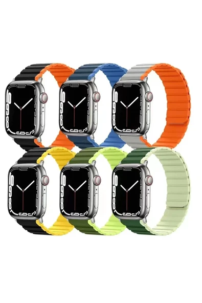 Watch 42mm MO-WB1 Çift Renk Mıknatıslı Silikon Kordon - Koyu Yeşil-Açık Yeşil ürün görseli 1