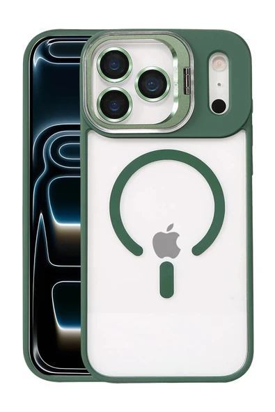 iPhone 17 Pro Remim Lensli Magsafe Standlı Kapak - Koyu Yeşil ürün görseli 1