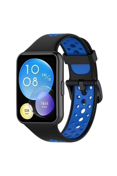 Huawei Watch Fit 2 Spor Delikli Kordon - Siyah-Mavi ürün görseli 1