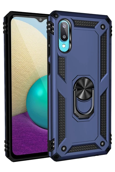 Samsung Galaxy A02 Kılıf Sofya Yüzüklü Silikon Kapak - Lacivert ürün görseli 1