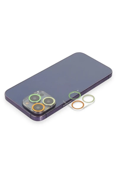 iPhone 13 Pro Renkli Kamera Lens Koruma Cam - Sarı-Turuncu ürün görseli 1