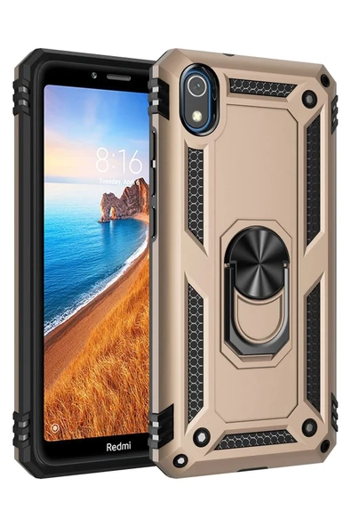 Redmi 7A Kılıf Sofya Yüzüklü Silikon Kapak - Gold ürün görseli 1