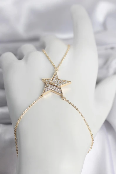 Pirinç Gold Renk Zirkon Taşlı Yıldız Model Kadın Şahmeran ürün görseli 1