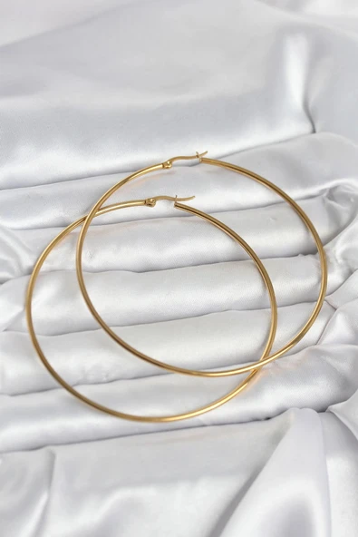 316L Çelik Gold Renk 80 mm Kadın Halka Küpe ürün görseli 1