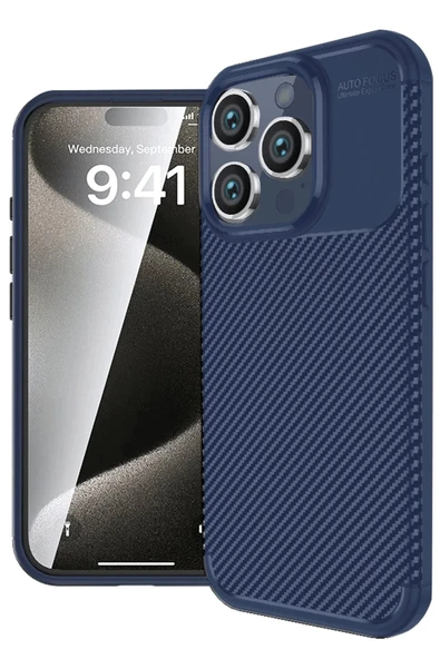 iPhone 16 Pro Kılıf Auto Focus Karbon Kapak - Lacivert ürün görseli 1