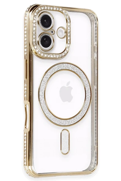 iPhone 16 Kılıf Joke Simli Magneticsafe Kılıf - Gold ürün görseli 1