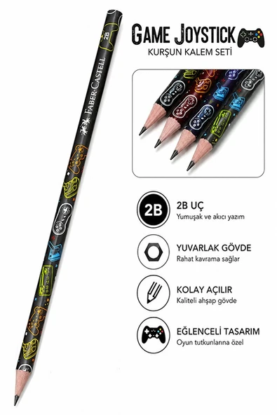 Game Joystick Kurşun Kalem 1 Adet Faber Castell Yuvarlak Gövdeli Siyah Kurşun Kalem Yumuşak Yazım Kolay Tutuş Kaliteli ürün görseli 1
