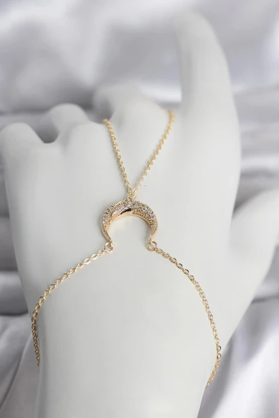 Pirinç Gold Renk Hilal Model Zirkon Taşlı Kadın Şahmeran ürün görseli 1