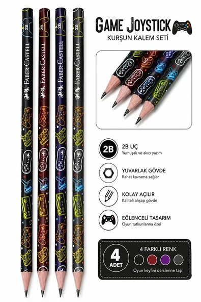 Game Joystick Kurşun Kalem 4 Adet Faber Castell Yuvarlak Gövdeli Siyah Kurşun Kalem Yumuşak Yazım Kolay Tutuş Kaliteli ürün görseli 1