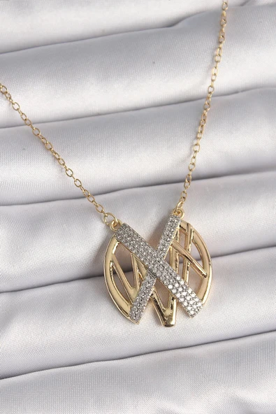 316L Çelik Gold Renk Zirkon Taşlı Vintage Model Kadın Kolye ürün görseli 1