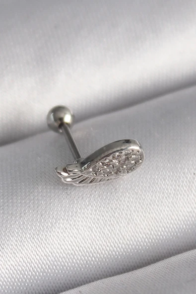 316L Çelik Gümüş Renk Zirkon Taşlı Kanat Tragus Piercing ürün görseli 1