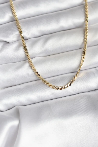 14K Gold Renk Kaplama Ezme Yılan Zincir Model CM Kadın Kolye ürün görseli 1