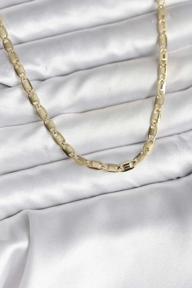 14K Gold Renk Kaplama Plaka Ezme Model Zincirli CM Kadın Kolye ürün görseli 1
