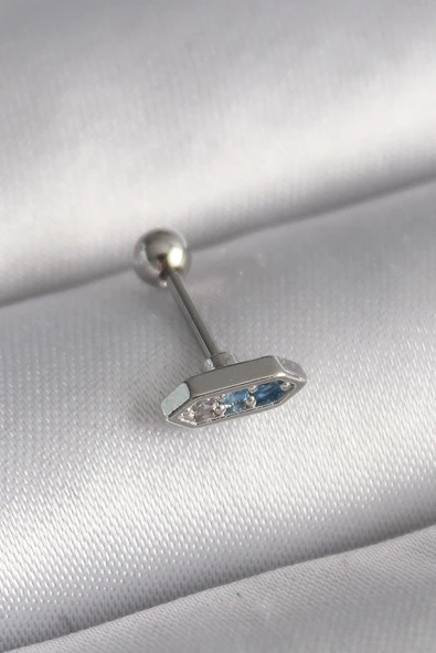 316L Çelik Gümüş Renk Mavi Zirkon Taşlı Tragus Piercing ürün görseli 1