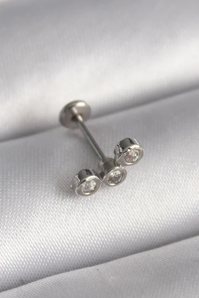 316L Çelik Gümüş Renk Zirkon Taşlı Tragus Piercing ürün görseli 1