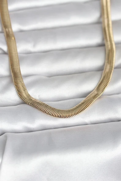CM 14K Gold Renk Kalın Yassı Yılan Zincir Model 45 cm Kadın Kolye ürün görseli 1