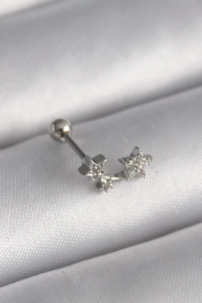 316L Çelik Gümüş Renk Zirkon Taşlı Yıldız Tragus Piercing ürün görseli 1