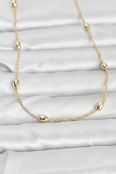 CM 14K Gold Renk Topçuklu Burgu Zincir Model 60 cm Kadın Kolye ürün görseli 1