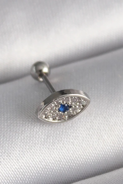 316L Çelik Gümüş Renk Zirkon Taşlı Göz Tragus Piercing ürün görseli 1