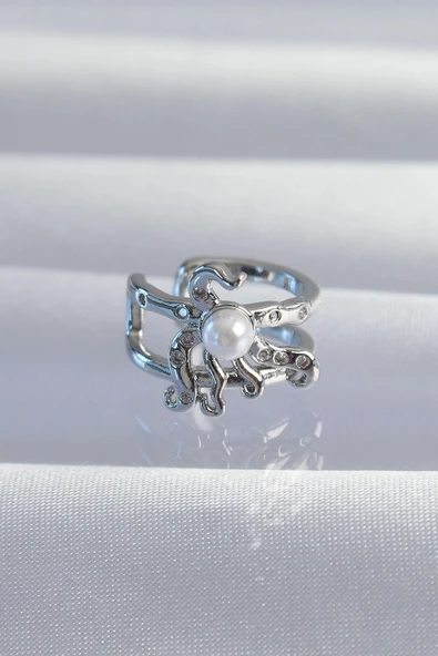 Pirinç Gümüş Renk İncili Ahtapot Earcuff Küpe ürün görseli 1
