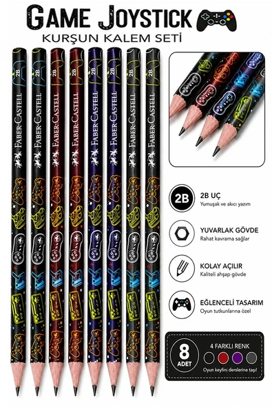 Game Joystick Kurşun Kalem 8 Adet Faber Castell Yuvarlak Gövdeli Siyah Kurşun Kalem Yumuşak Yazım Kolay Tutuş Kaliteli ürün görseli 1