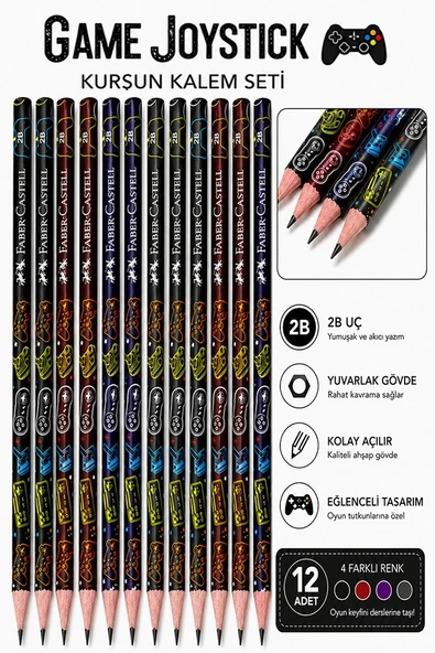 Game Joystick Kurşun Kalem 12 Adet Faber Castell Yuvarlak Gövdeli Siyah Kurşun Kalem Yumuşak Yazım Kolay Tutuş Kaliteli ürün görseli 1