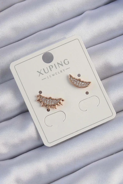 Xuping Rose Renk Zirkon Taşlı Ay ve Güneş Tasarımlı Küpe ürün görseli 1