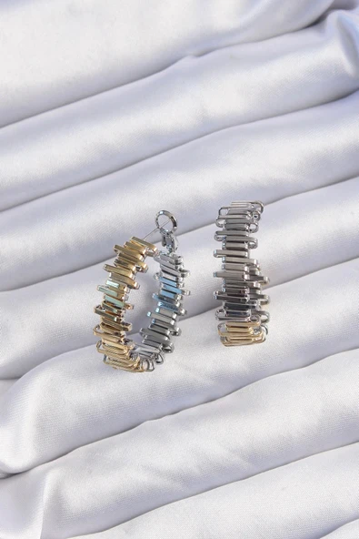 Pirinç Gold Gümüş Renkli Tırtıklı Halka Küpe ürün görseli 1