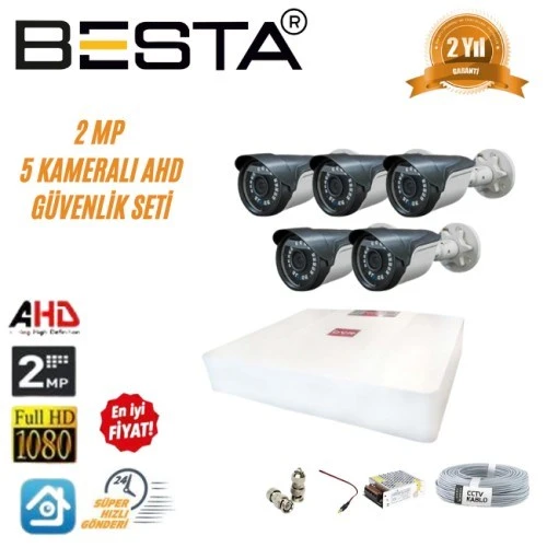 2 MP Ahd 1080P Gece Görüşlü 5 Kameralı Güvenlik Sistemi ürün görseli 1