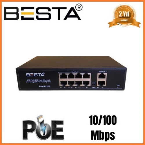 10 PORT POE SWİTCH 10/100 Mbps 8 Port POE BST1020 ürün görseli 1