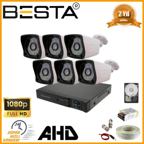 2 MP 1080P 6 Dış Mekan Kameralı AHD Güvenlik Seti ürün görseli 1