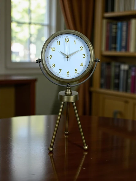 Eskitme Metal Gold Rakamlı Üç Ayaklı Masa Saati ürün görseli 1
