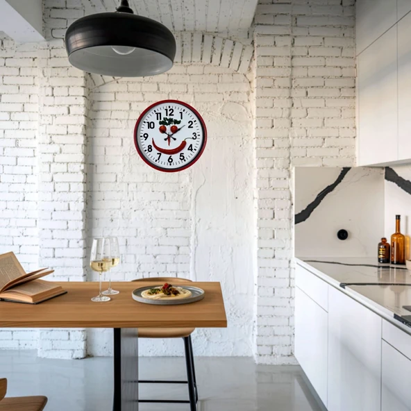 Kırmızı Happy Kitchen 36 Cm Mutfak Duvar Saati ürün görseli 1