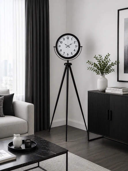 Siyah Tripod Ayaklı Dekoratif Saat ürün görseli 1