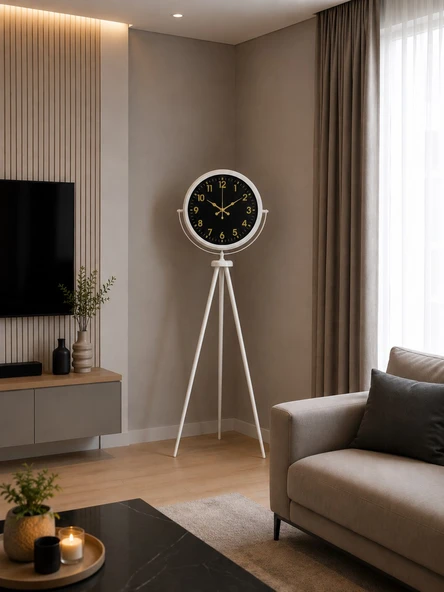 Royal Gold Rakamlı Beyaz Tripod Ayaklı Saat ürün görseli 1