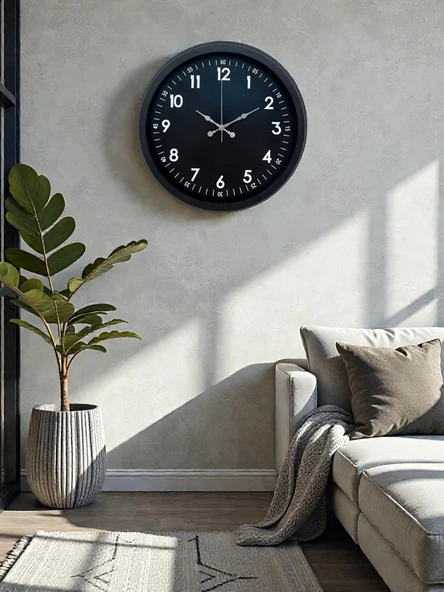 Pure Dark Black 40 Cm Metal Duvar Saati ürün görseli 1