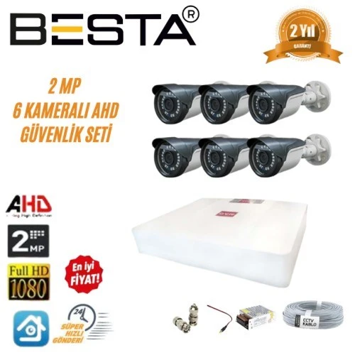2MP Ahd 1080P Gece Görüşlü 6 Kameralı Güvenlik Sistemi ürün görseli 1