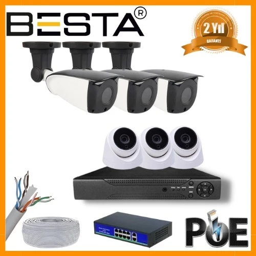 5 MP 3 İÇ MEKAN 3 DIŞ MEKAN KAMERALI IP POE GÜVENLİK SETİ ürün görseli 1